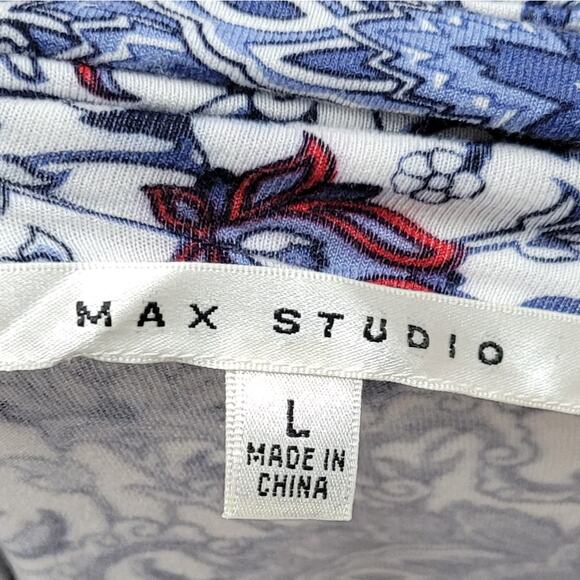 Max Studio Floral Fold-Over Maxi Skirt Size L White Multi Boho Casual Stretchy - Picture 7 of 10